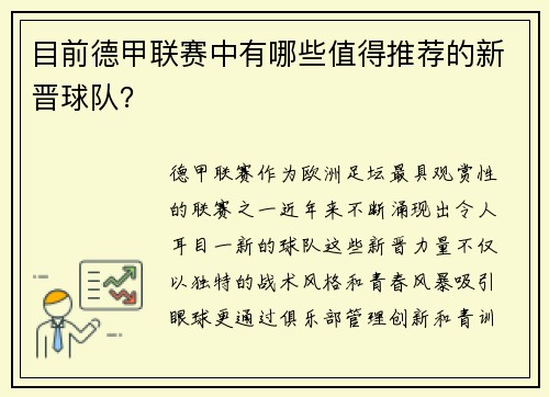 目前德甲联赛中有哪些值得推荐的新晋球队？
